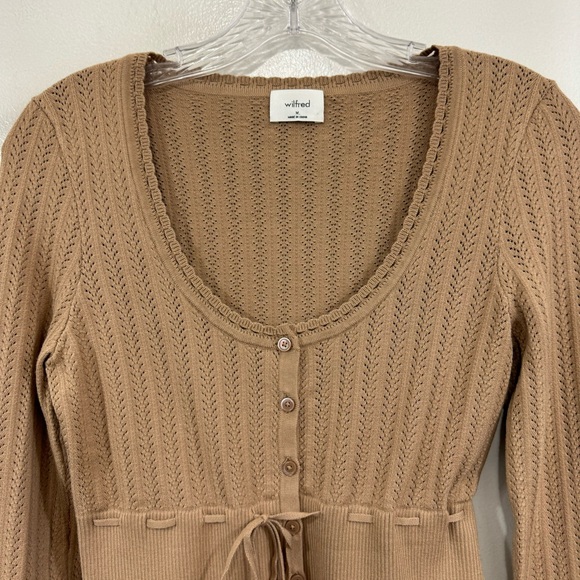 Aritzia Wilfred Precious Tan Scoopneck Cardigan Sweater #105579 Size M Medium - Picture 4 of 12